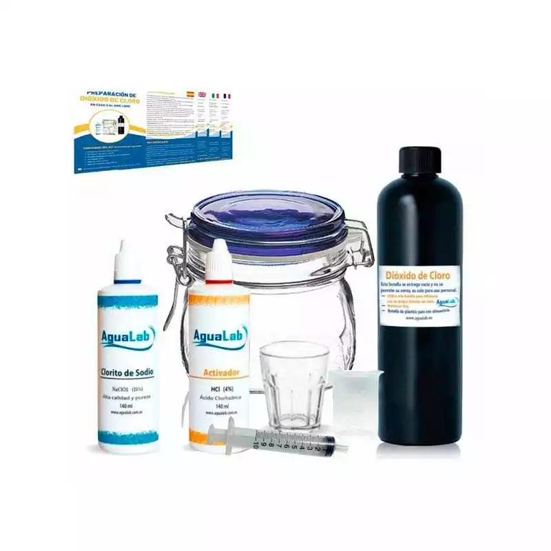 Kit Agualab water treatment tools 1+1 Clorito Sódico al 25% + Activador Ácido Clorhídrico 4% 140 ml - 1 Kit Agualab water treatment tools 1+1 Clorito Sódico al 25% + Activador Ácido Clorhídrico 4% 140 ml - 1