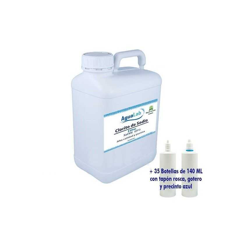5 litros + 35 potes de 140ML para atacadistas - clorito de sódio 25% Agualab - 1 5 litros + 35 potes de 140ML para atacadistas - clorito de sódio 25% Agualab - 1