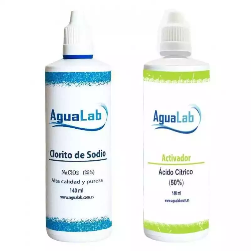 Kit Agualab Ácido Cítrico al 50% y Clorito Sódico al 25% (140 ml) Agualab - 1 Kit Agualab Ácido Cítrico al 50% y Clorito Sódico al 25% (140 ml) Agualab - 1